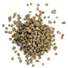 a top view of granulated inorganic fertilizer