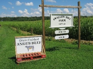 he entrance sign to Swallow Hill Farm advertises grass finished Angus beef and fresh eggs for sale (Photo: Tim Tobin).