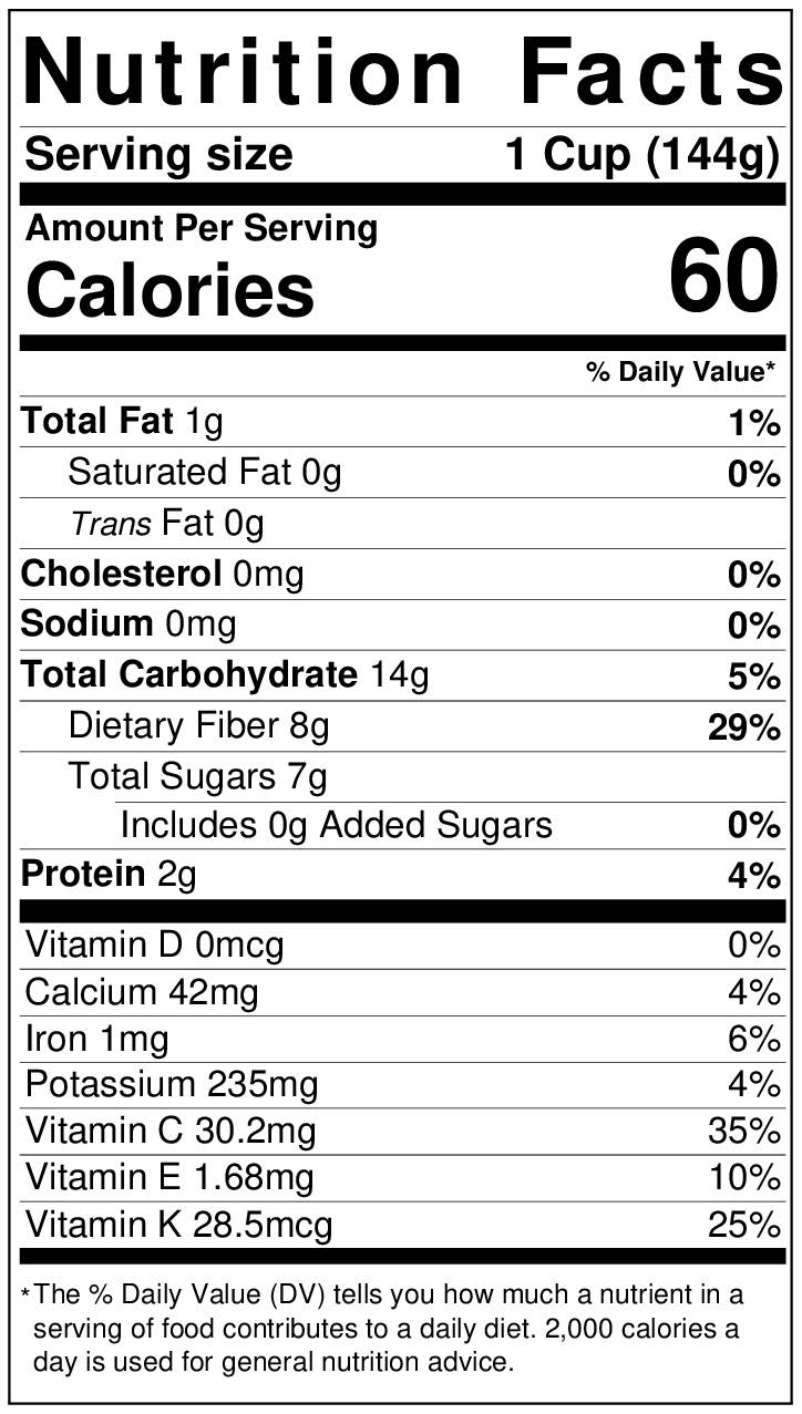 Nutrition Facts label for fresh blackberries.