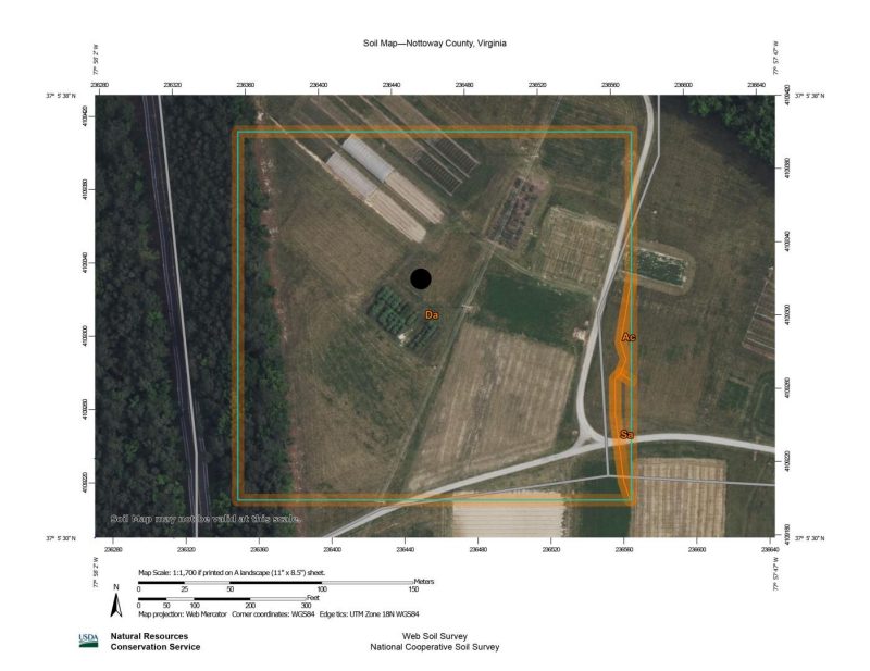Appendix 3. Soil map for variety trial plots at Blackstone, Virginia location.