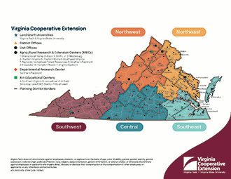 a map of the Commonwealth of Virginia showing the division of districts.