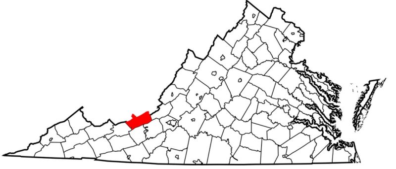 Map of Virginia with Giles County highlighted in red.