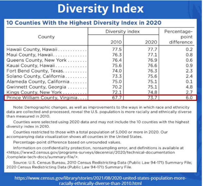 Diversity Index of the top 10 Counties in the US.