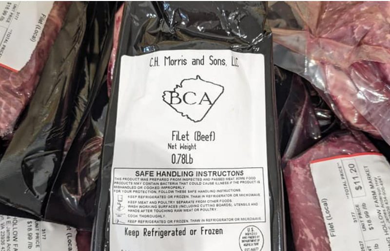 A pile of package beef.