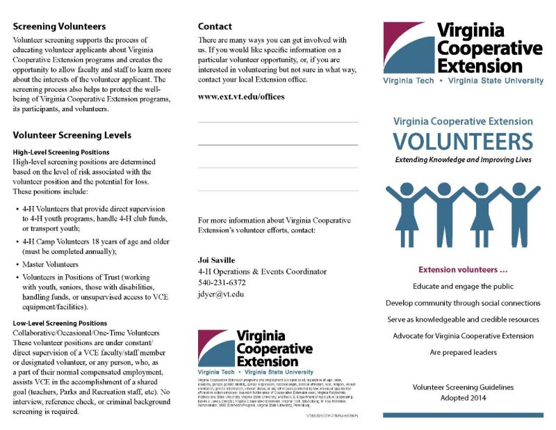 Cover for publication: VCE Volunteers Brochure
