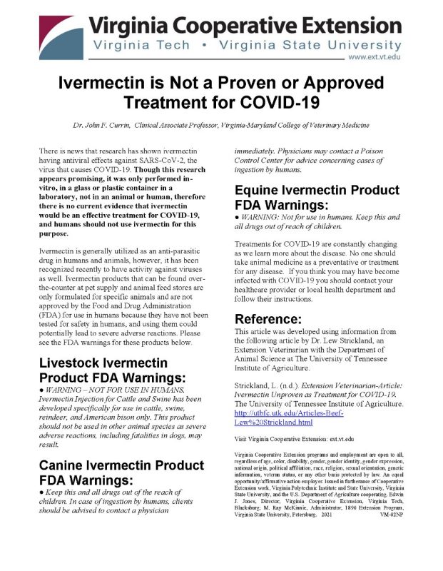 Cover for publication: Ivermectin is Not a Proven or Approved Treatment for COVID-19